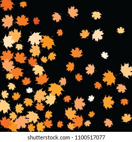 Confetti of multicolored leaves isolated on white background.Falling confetti from minimalistic maple leaves. Abstract leaf for label, card, poster, cover, leaflet, textile design.