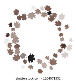 Confetti of multicolored leaves isolated on white background.Falling confetti from minimalistic maple leaves. Abstract leaf for label, card, poster, cover, leaflet, textile design.