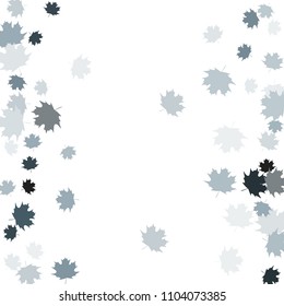 Confetti of multicolored leaves isolated on white background.Falling confetti from minimalistic maple leaves. Abstract leaf for label, card, poster, cover, leaflet, textile design.