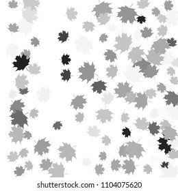 Confetti of multicolored leaves isolated on white background.Falling confetti from minimalistic maple leaves. Abstract leaf for label, card, poster, cover, leaflet, textile design.