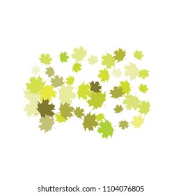 Confetti of multicolored leaves isolated on white background.Falling confetti from minimalistic maple leaves. Abstract leaf for label, card, poster, cover, leaflet, textile design.