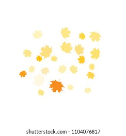Confetti of multicolored leaves isolated on white background.Falling confetti from minimalistic maple leaves. Abstract leaf for label, card, poster, cover, leaflet, textile design.