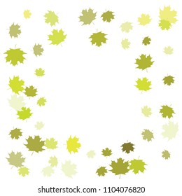 Confetti of multicolored leaves isolated on white background.Falling confetti from minimalistic maple leaves. Abstract leaf for label, card, poster, cover, leaflet, textile design.