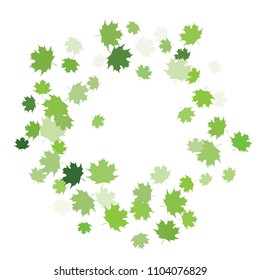 Confetti of multicolored leaves isolated on white background.Falling confetti from minimalistic maple leaves. Abstract leaf for label, card, poster, cover, leaflet, textile design.