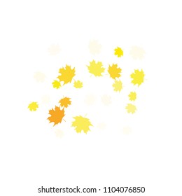 Confetti of multicolored leaves isolated on white background.Falling confetti from minimalistic maple leaves. Abstract leaf for label, card, poster, cover, leaflet, textile design.