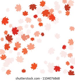 Confetti of multicolored leaves isolated on white background.Falling confetti from minimalistic maple leaves. Abstract leaf for label, card, poster, cover, leaflet, textile design.