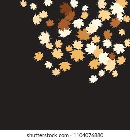 Confetti of multicolored leaves isolated on white background.Falling confetti from minimalistic maple leaves. Abstract leaf for label, card, poster, cover, leaflet, textile design.