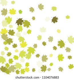 Confetti of multicolored leaves isolated on white background.Falling confetti from minimalistic maple leaves. Abstract leaf for label, card, poster, cover, leaflet, textile design.