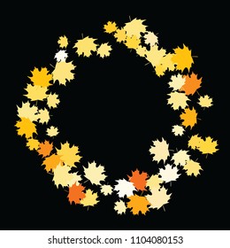 Confetti of multicolored leaves isolated on white background.Falling confetti from minimalistic maple leaves. Abstract leaf for label, card, poster, cover, leaflet, textile design.