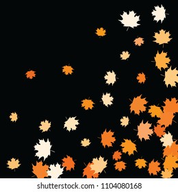 Confetti of multicolored leaves isolated on white background.Falling confetti from minimalistic maple leaves. Abstract leaf for label, card, poster, cover, leaflet, textile design.