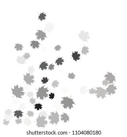 Confetti of multicolored leaves isolated on white background.Falling confetti from minimalistic maple leaves. Abstract leaf for label, card, poster, cover, leaflet, textile design.