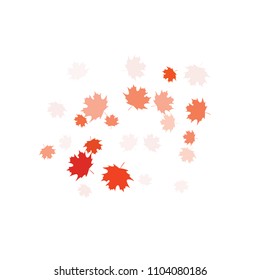 Confetti of multicolored leaves isolated on white background.Falling confetti from minimalistic maple leaves. Abstract leaf for label, card, poster, cover, leaflet, textile design.