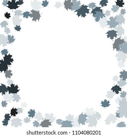 Confetti of multicolored leaves isolated on white background.Falling confetti from minimalistic maple leaves. Abstract leaf for label, card, poster, cover, leaflet, textile design.