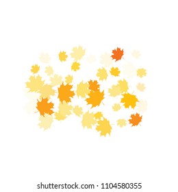 Confetti of multicolored leaves isolated on white background.Falling confetti from minimalistic maple leaves. Abstract leaf for label, card, poster, cover, leaflet, textile design.