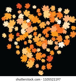 Confetti of multicolored leaves isolated on white background.Falling confetti from minimalistic maple leaves. Abstract leaf for label, card, poster, cover, leaflet, textile design.
