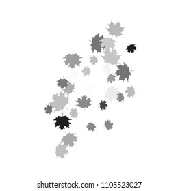 Confetti of multicolored leaves isolated on white background.Falling confetti from minimalistic maple leaves. Abstract leaf for label, card, poster, cover, leaflet, textile design.