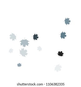 Confetti of multicolored leaves isolated on white background.Falling confetti from minimalistic maple leaves. Abstract leaf for label, card, poster, cover, leaflet, textile design.