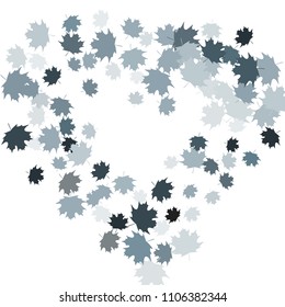 Confetti of multicolored leaves isolated on white background.Falling confetti from minimalistic maple leaves. Abstract leaf for label, card, poster, cover, leaflet, textile design.