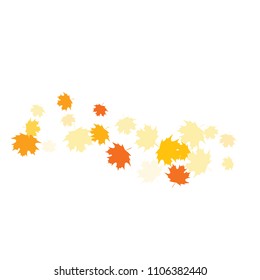 Confetti of multicolored leaves isolated on white background.Falling confetti from minimalistic maple leaves. Abstract leaf for label, card, poster, cover, leaflet, textile design.