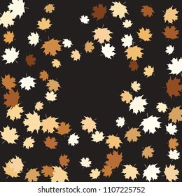 Confetti of multicolored leaves isolated on white background.Falling confetti from minimalistic maple leaves. Abstract leaf for label, card, poster, cover, leaflet, textile design.
