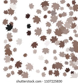 Confetti of multicolored leaves isolated on white background.Falling confetti from minimalistic maple leaves. Abstract leaf for label, card, poster, cover, leaflet, textile design.