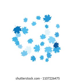 Confetti of multicolored leaves isolated on white background.Falling confetti from minimalistic maple leaves. Abstract leaf for label, card, poster, cover, leaflet, textile design.