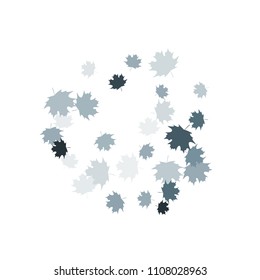 Confetti of multicolored leaves isolated on white background.Falling confetti from minimalistic maple leaves. Abstract leaf for label, card, poster, cover, leaflet, textile design.