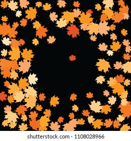 Confetti of multicolored leaves isolated on white background.Falling confetti from minimalistic maple leaves. Abstract leaf for label, card, poster, cover, leaflet, textile design.