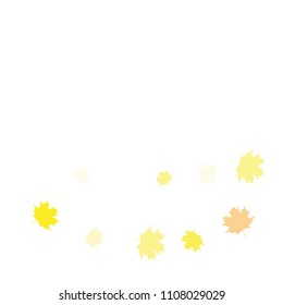 Confetti of multicolored leaves isolated on white background.Falling confetti from minimalistic maple leaves. Abstract leaf for label, card, poster, cover, leaflet, textile design.