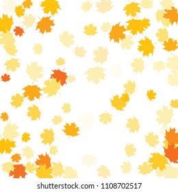 Confetti of multicolored leaves isolated on white background.Falling confetti from minimalistic maple leaves. Abstract leaf for label, card, poster, cover, leaflet, textile design.