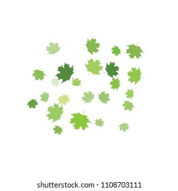 Confetti of multicolored leaves isolated on white background.Falling confetti from minimalistic maple leaves. Abstract leaf for label, card, poster, cover, leaflet, textile design.