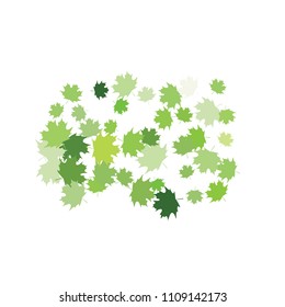 Confetti of multicolored leaves isolated on white background.Falling confetti from minimalistic maple leaves. Abstract leaf for label, card, poster, cover, leaflet, textile design.