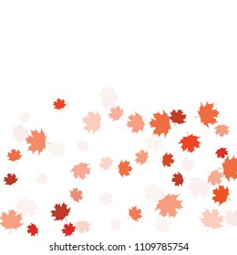 Confetti of multicolored leaves isolated on white background.Falling confetti from minimalistic maple leaves. Abstract leaf for label, card, poster, cover, leaflet, textile design.