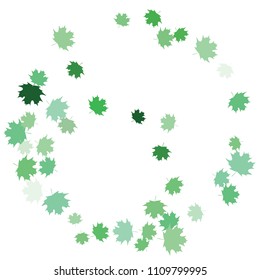 Confetti of multicolored leaves isolated on white background.Falling confetti from minimalistic maple leaves. Abstract leaf for label, card, poster, cover, leaflet, textile design.