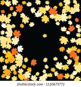 Confetti of multicolored leaves isolated on white background.Falling confetti from minimalistic maple leaves. Abstract leaf for label, card, poster, cover, leaflet, textile design.