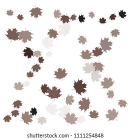 Confetti of multicolored leaves isolated on white background.Falling confetti from minimalistic maple leaves. Abstract leaf for label, card, poster, cover, leaflet, textile design.