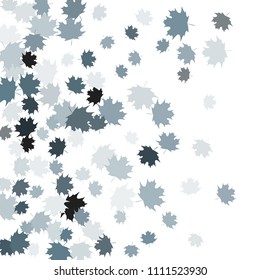 Confetti of multicolored leaves isolated on white background.Falling confetti from minimalistic maple leaves. Abstract leaf for label, card, poster, cover, leaflet, textile design.