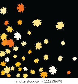 Confetti of multicolored leaves isolated on white background.Falling confetti from minimalistic maple leaves. Abstract leaf for label, card, poster, cover, leaflet, textile design.