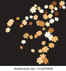 Confetti of multicolored leaves isolated on white background.Falling confetti from minimalistic maple leaves. Abstract leaf for label, card, poster, cover, leaflet, textile design.