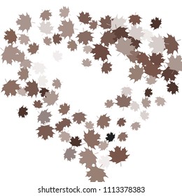 Confetti of multicolored leaves isolated on white background.Falling confetti from minimalistic maple leaves. Abstract leaf for label, card, poster, cover, leaflet, textile design.