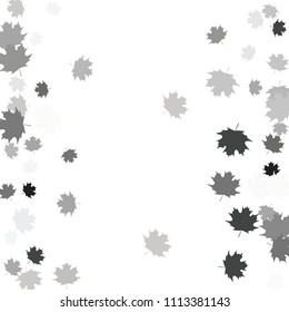 Confetti of multicolored leaves isolated on white background.Falling confetti from minimalistic maple leaves. Abstract leaf for label, card, poster, cover, leaflet, textile design.