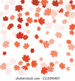 Confetti of multicolored leaves isolated on white background.Falling confetti from minimalistic maple leaves. Abstract leaf for label, card, poster, cover, leaflet, textile design.