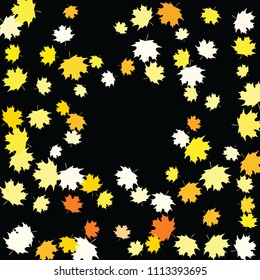 Confetti of multicolored leaves isolated on white background.Falling confetti from minimalistic maple leaves. Abstract leaf for label, card, poster, cover, leaflet, textile design.
