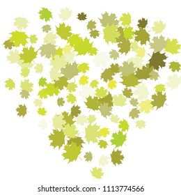 Confetti of multicolored leaves isolated on white background.Falling confetti from minimalistic maple leaves. Abstract leaf for label, card, poster, cover, leaflet, textile design.