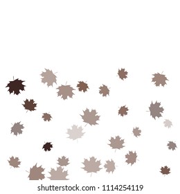Confetti of multicolored leaves isolated on white background.Falling confetti from minimalistic maple leaves. Abstract leaf for label, card, poster, cover, leaflet, textile design.