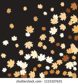 Confetti of multicolored leaves isolated on white background.Falling confetti from minimalistic maple leaves. Abstract leaf for label, card, poster, cover, leaflet, textile design.