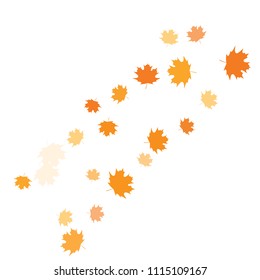 Confetti of multicolored leaves isolated on white background.Falling confetti from minimalistic maple leaves. Abstract leaf for label, card, poster, cover, leaflet, textile design.