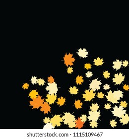 Confetti of multicolored leaves isolated on white background.Falling confetti from minimalistic maple leaves. Abstract leaf for label, card, poster, cover, leaflet, textile design.