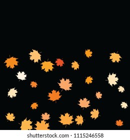 Confetti of multicolored leaves isolated on white background.Falling confetti from minimalistic maple leaves. Abstract leaf for label, card, poster, cover, leaflet, textile design.