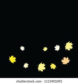 Confetti of multicolored leaves isolated on white background.Falling confetti from minimalistic maple leaves. Abstract leaf for label, card, poster, cover, leaflet, textile design.